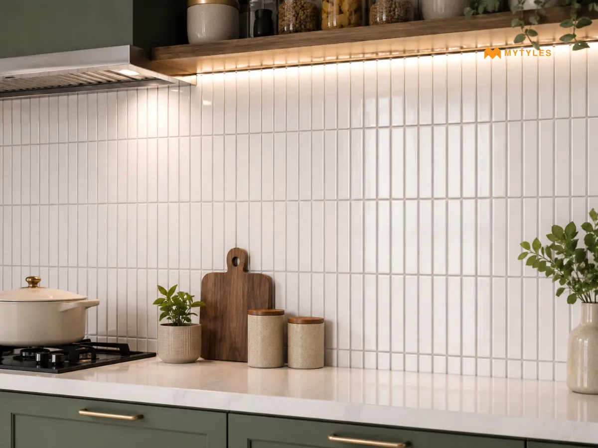 Classic White KitKat Tiles for a Bright Kitchen Wall